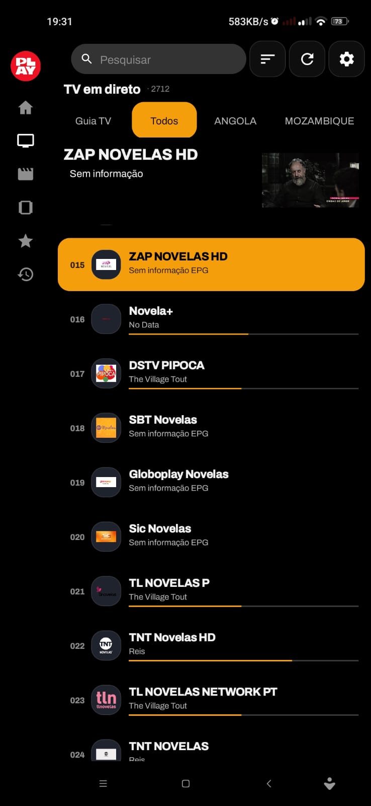 Ecrã da app PLAY: TV ao vivo