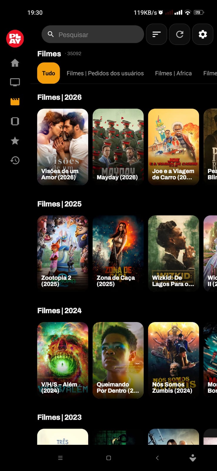 Ecrã da app PLAY: Filmes